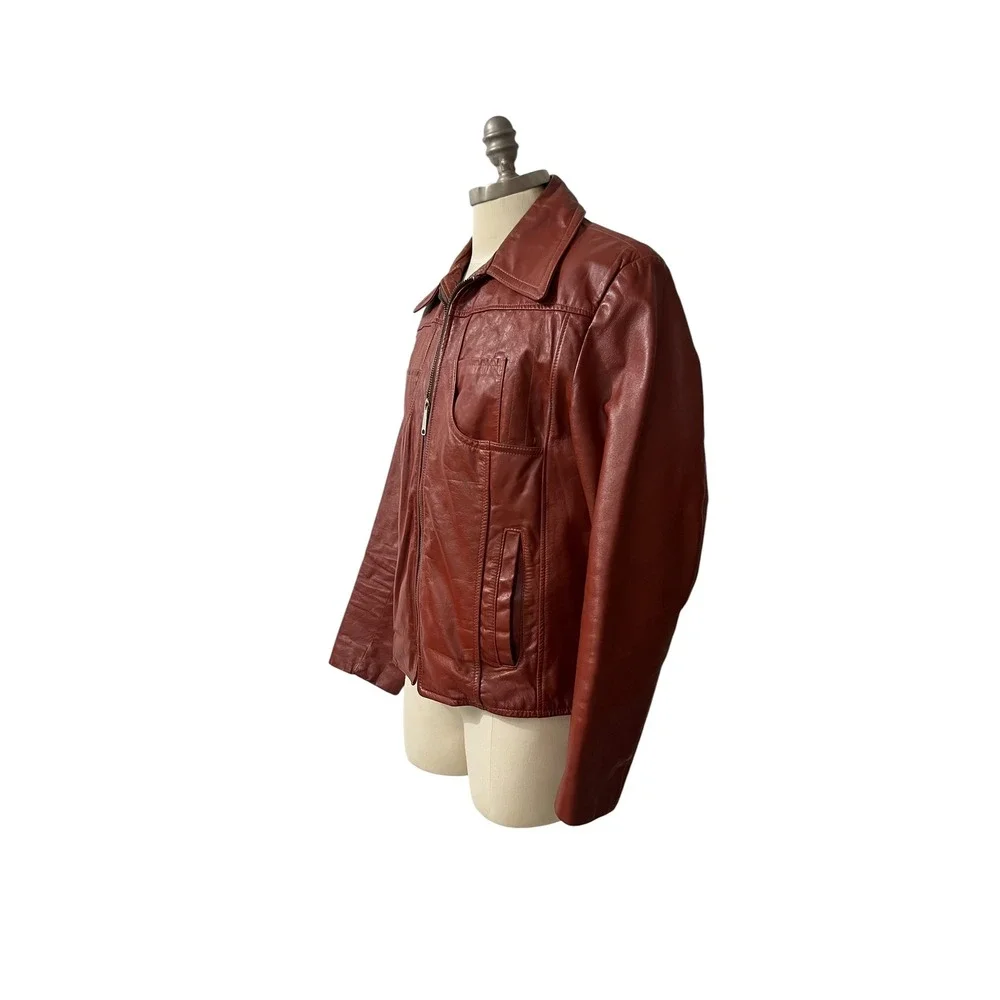 Vintage 70s Red Leather Jacket Men's Fight Club Tyler Durden Style Lined M